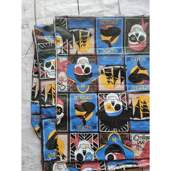 Pirates Mermaid Ocutpus Halloween Patchwork Vinyl Flannel Bk Tablecloth 54x68in - Picture 2 of 6